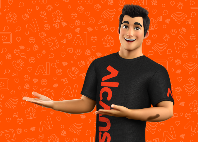 mascote alcans apresentando planos